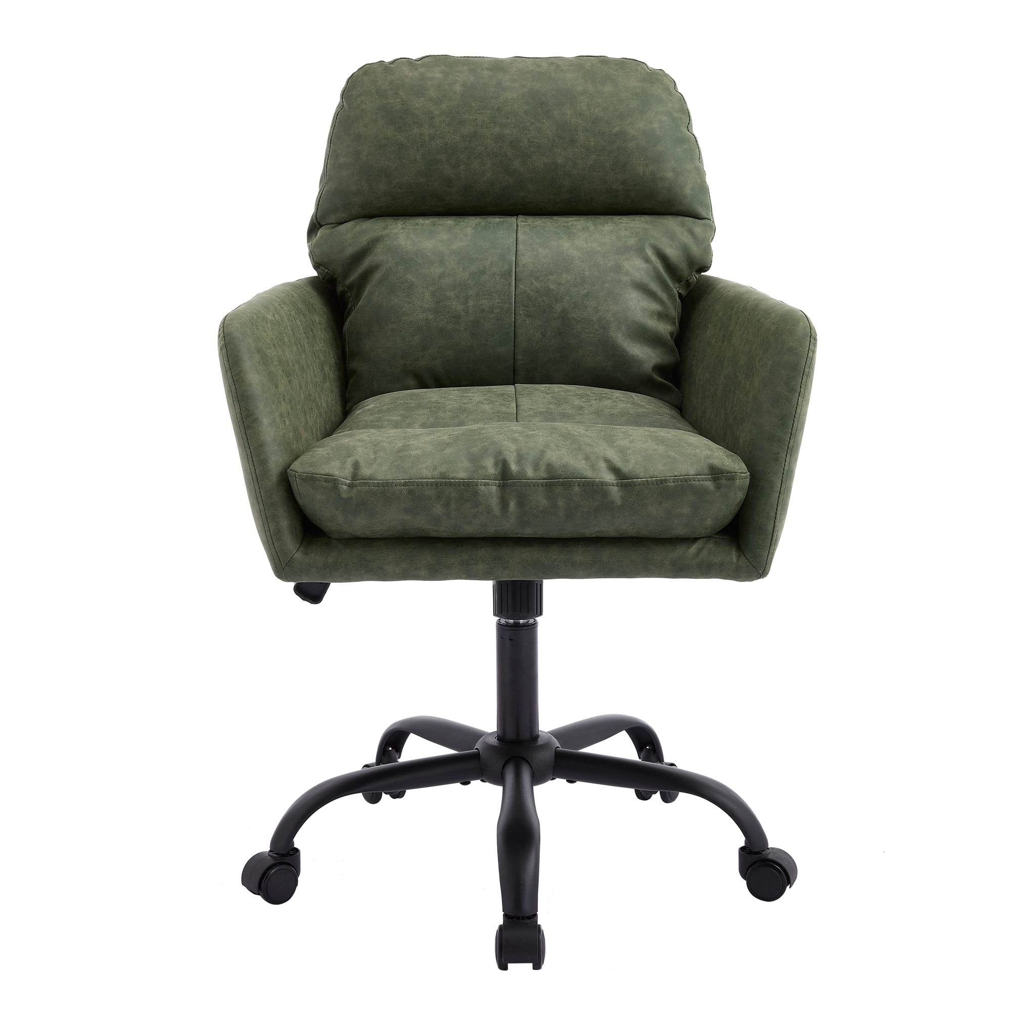 Ergonomic PU Leather Office Chair with Height Adjustment and High-Density Foam Cushion, Modern Desk Chair for Work and Study, Green