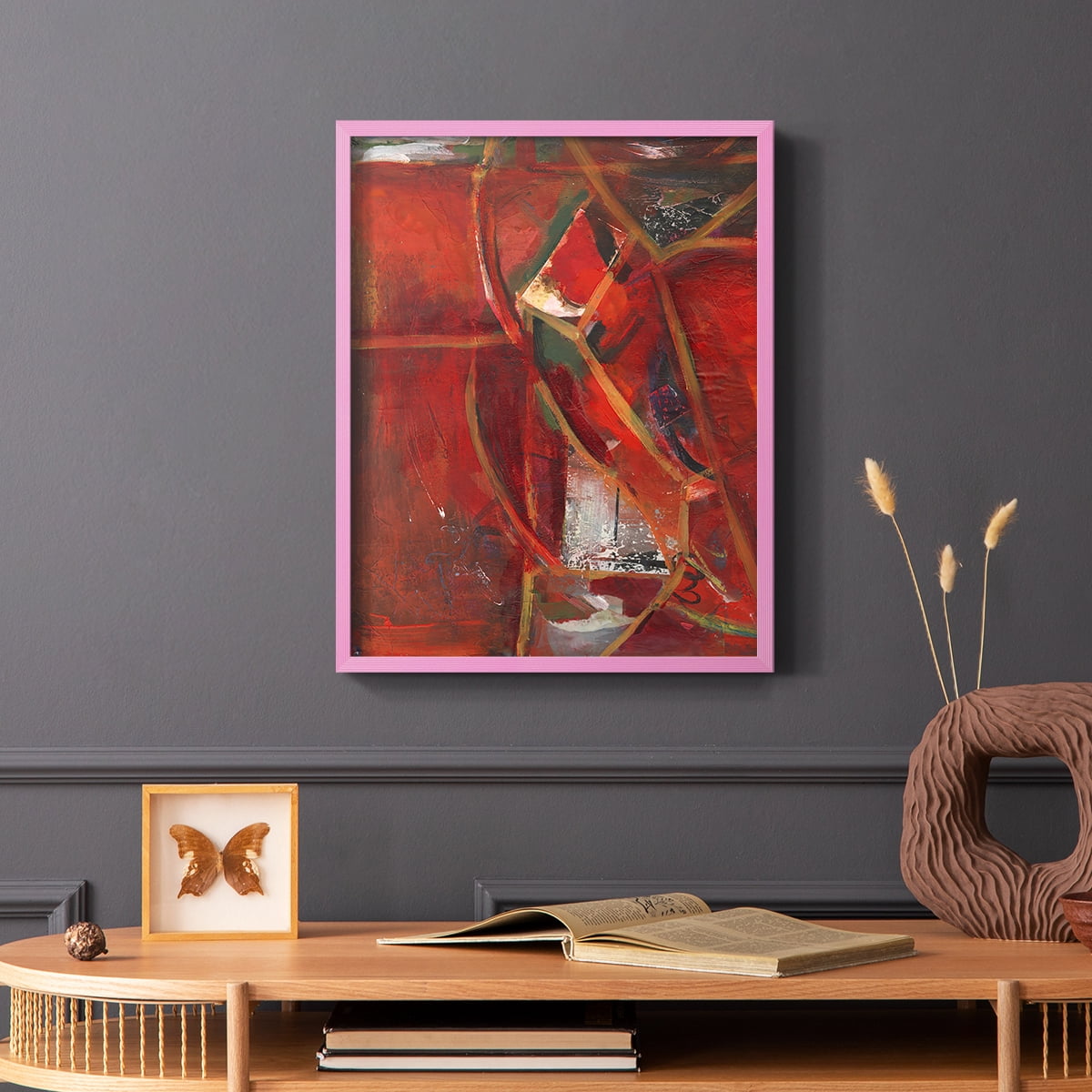 City Life II Framed Print in Pink Solid Wood Framed Print No Nail Hanging