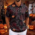 thumbnail image 2 of KLHDSF Men's Halloween Casual Polo Shirt Short Sleeve Loose Fit Henley Neck Versatile Everyday Top White M, 2 of 7