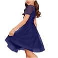 thumbnail image 5 of Busydd Princess Dresses for Girls 5-16 Years Fashion Performance Mesh Round Neck Girls Formal Dress Solid Color Short Sleeve Flowy Dress 5-6 Years, 5 of 6