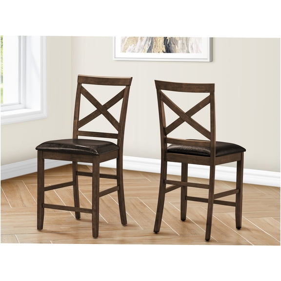 JERFIT Counter Height Dining Chairs Set of 2, Upholstered Leather Look Side Chairs with Foam Cushion for Kitchen, Dining Room, Walnut Finish