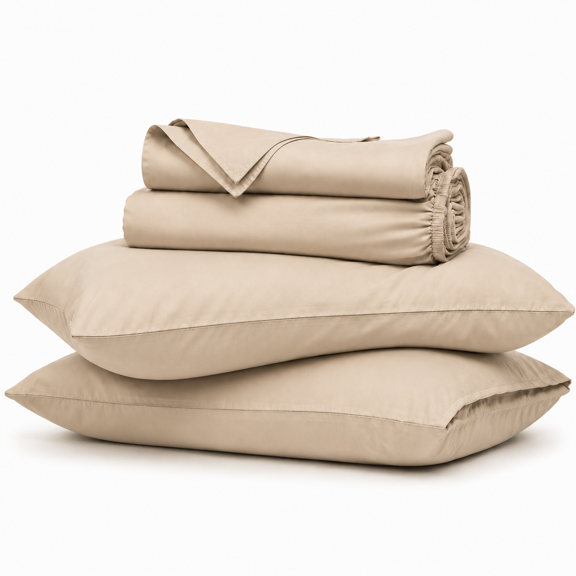 Westbrooke 475 Thread Count 100% Cotton Sateen Sheet Set King, Soft & Silky Sateen Bed Sheets, Deep Pocket, OEKO-TEX Certified, 4 Piece, Light Beige