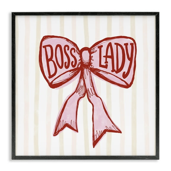 Stupell Industries Boss Lady Pink Bow Black Framed Giclee Art design by Connie Summers, 12 x 12