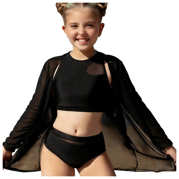Gunia Swimsuit For Kids Teen Girls High Waist Bikini Big Two Piece Tankini With Adjustable Ties Bathing Suit Swimwear For Beach Pool 7-12 Years