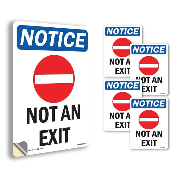 Not An Exit With Symbol OSHA Notice Vinyl Decal Label 5 Inch x 3.5 Inch - 5 Pack