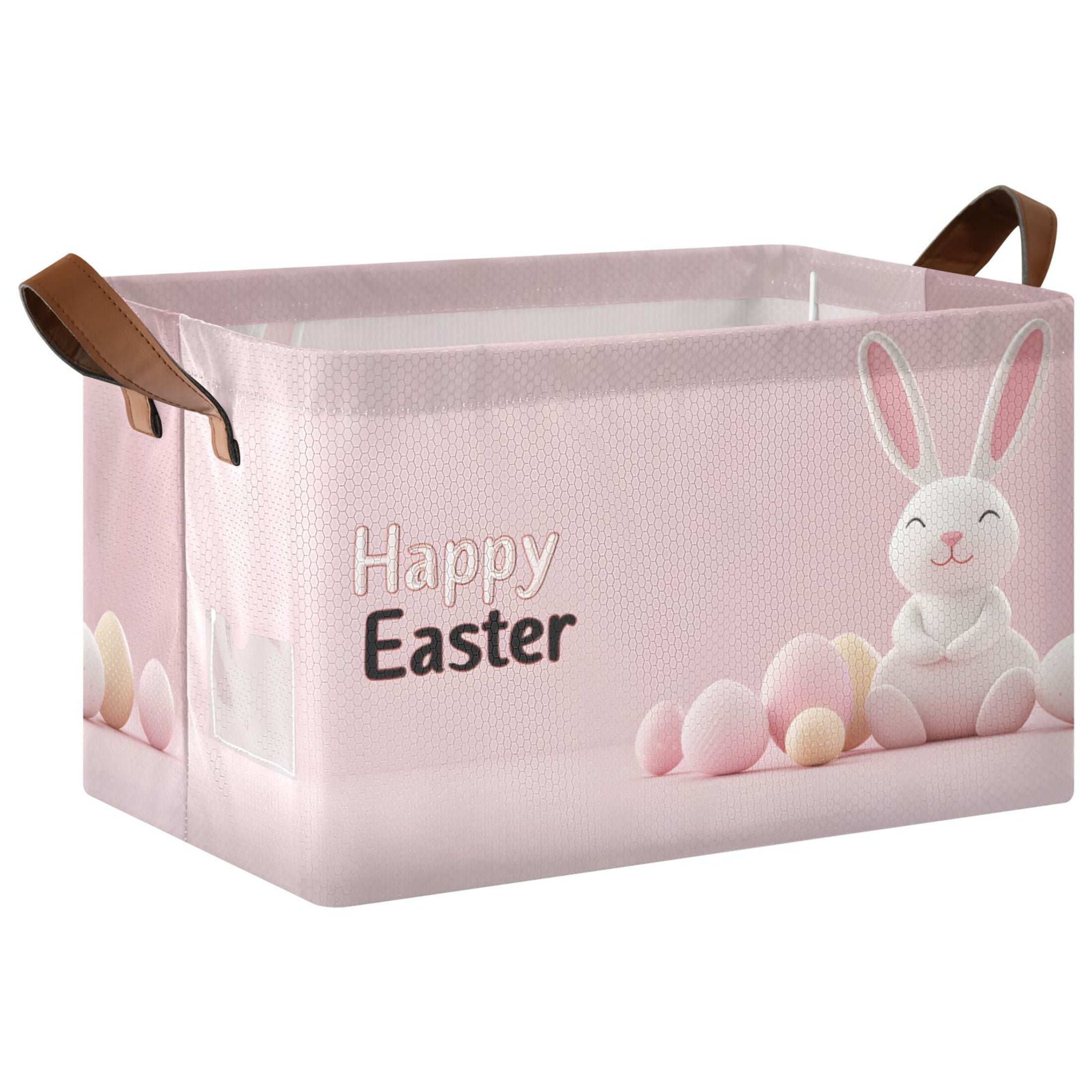 Ryvnso Cute Happy Easter Rabbit Storage Bins Large Basket Foldable Cube Toys Organizer with Handles 2 PCs