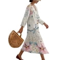thumbnail image 3 of DISNIMO Dragonfly Flower Print Womens Summer Casual Maxi Dress Linen Style V Neck Dresses 3/4 Sleeve Loose Shift Dress Fashion Long Dresses, 3XL, 3 of 6