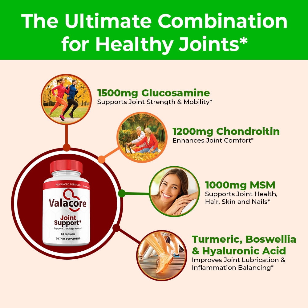 Valacore Joint Support Capsules,, Vala core Maximum Strength Joint Support Supplement All-Natural Pills, 30 Day Supply per Bottle (2 Pack)