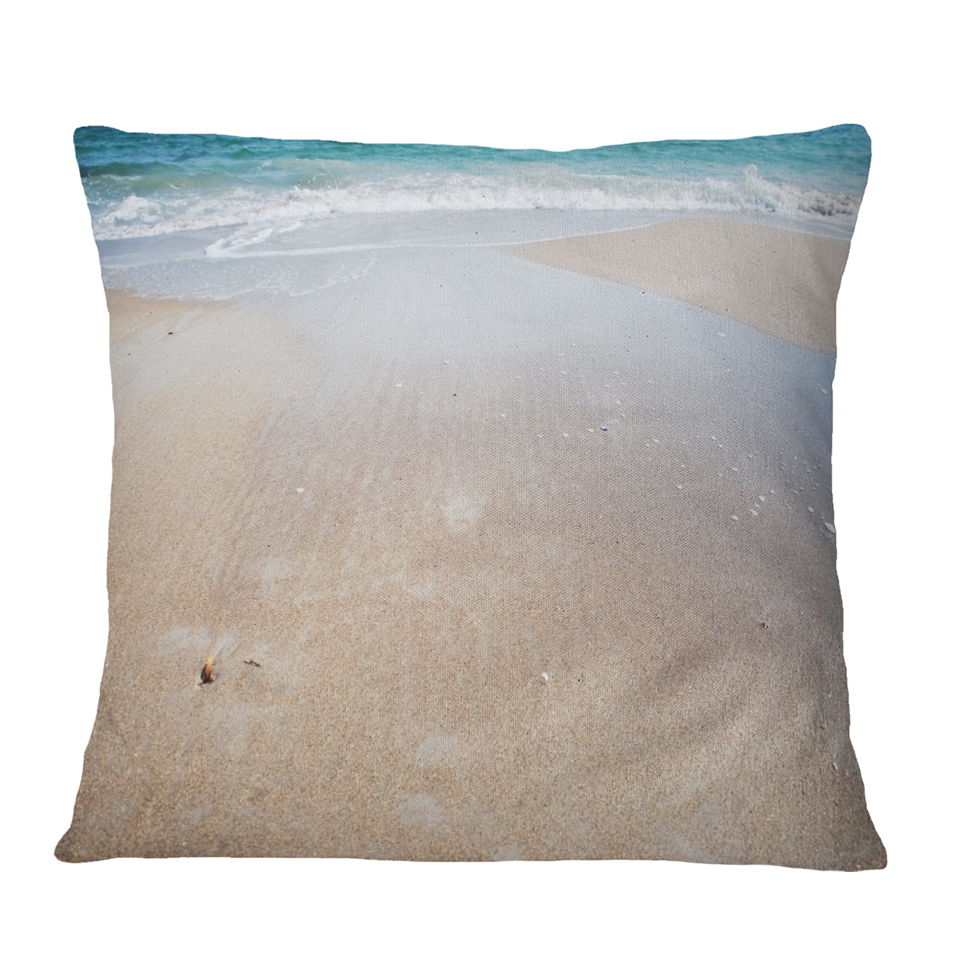 Designart Crystal Clear Sea Waves on Beach - Modern Beach Throw Pillow - 18x18