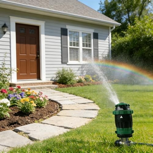 RibRave Gear Drive Sprinklers for Yard, 360 Degree Garden Water Sprinkler Head on Spike Base with 3/4 Inch Adapters, 5 Modes Adjustable Irrigation Tool for Large Area Yard Lawn Garden