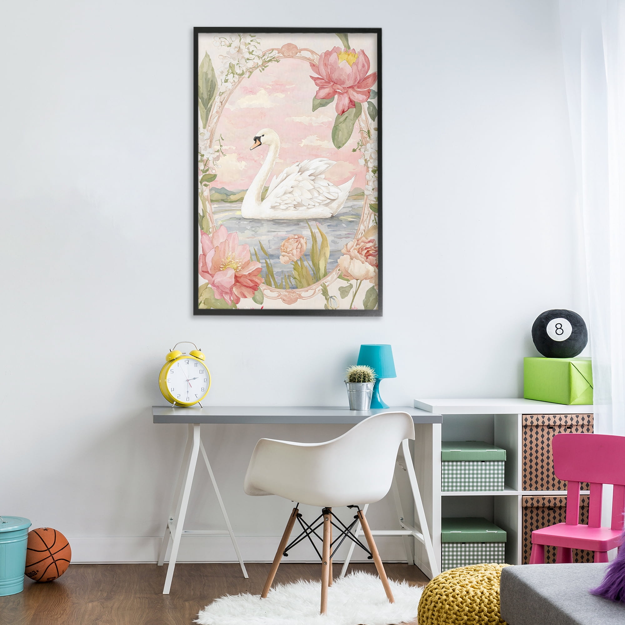 Stupell Industries Floral Border Swan in Bloom Black Framed Giclee Art, design by Creative Studio