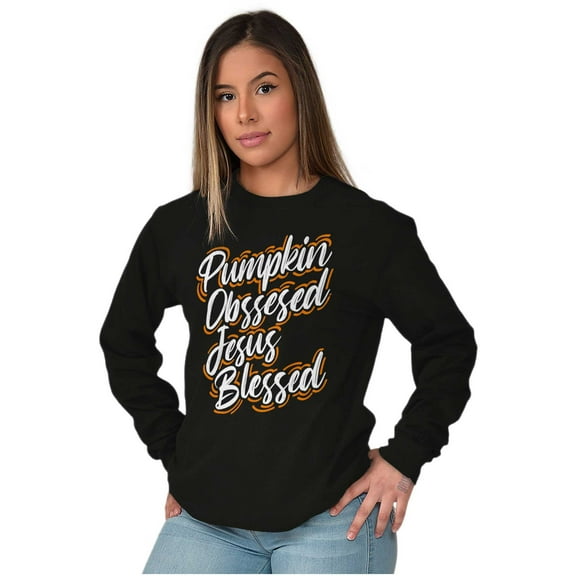 Fall Pumpkin Obsessed Jesus Blessed Women's Long Sleeve T Shirt Brisco Brands L