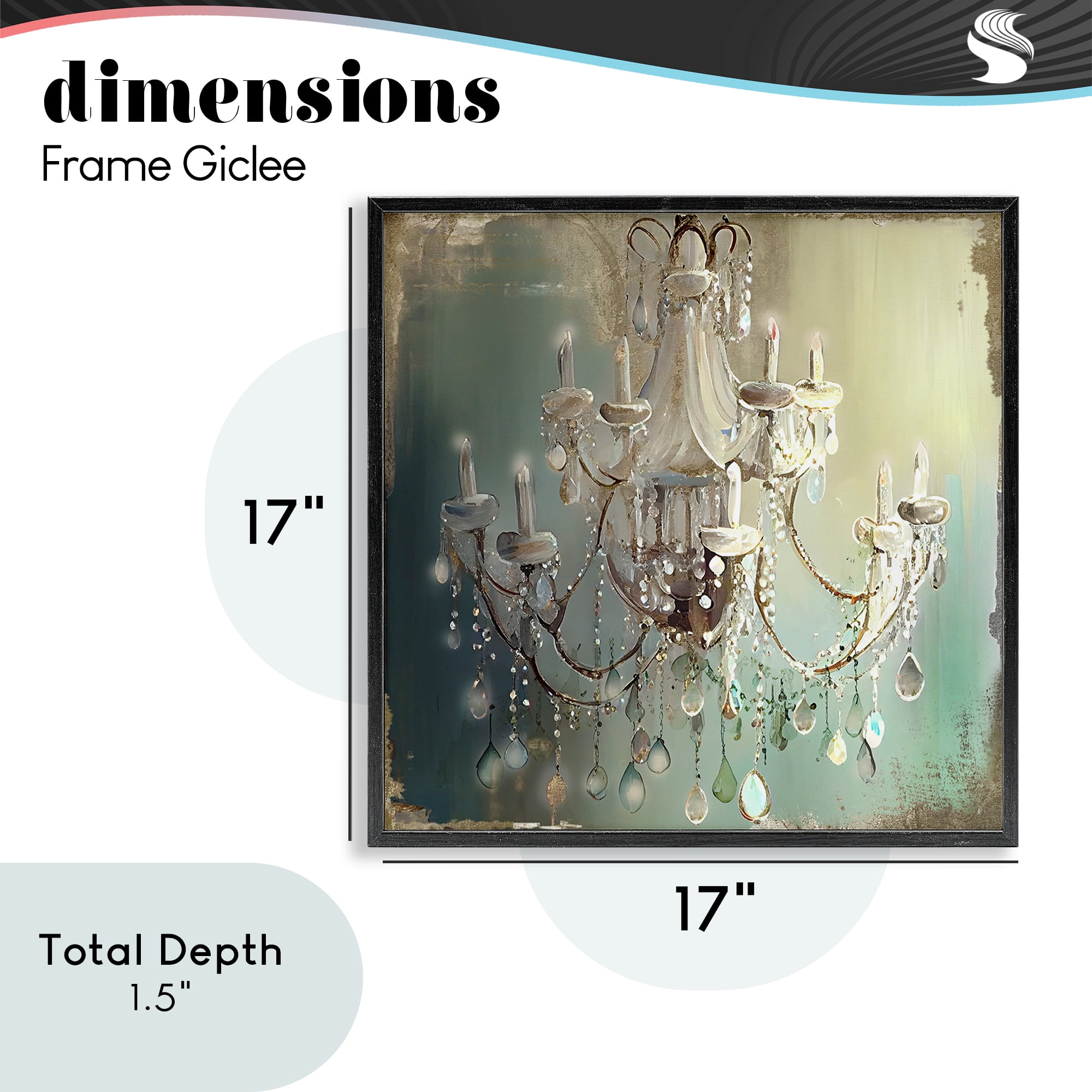 Vintage Illumine Chandelier Black Framed Giclee Art, design by Sasha