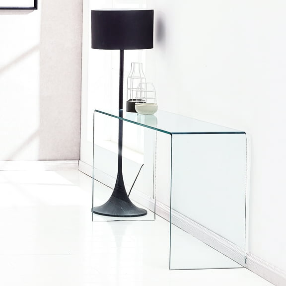 Transparent Console Desk With Bent Glass - Stylish And Practical Safe For Everyday Use In Living Area Clear Table Multipurpose Simple Design Easy To Clean