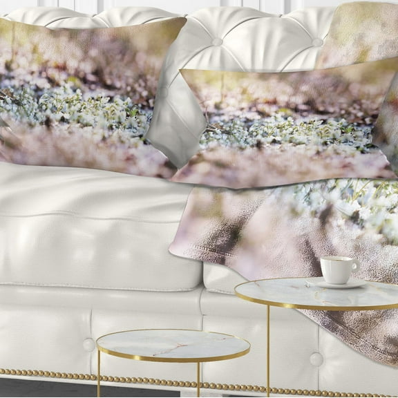 Designart Little White and Pink Flowers - Flower Throw Pillow - 12x20