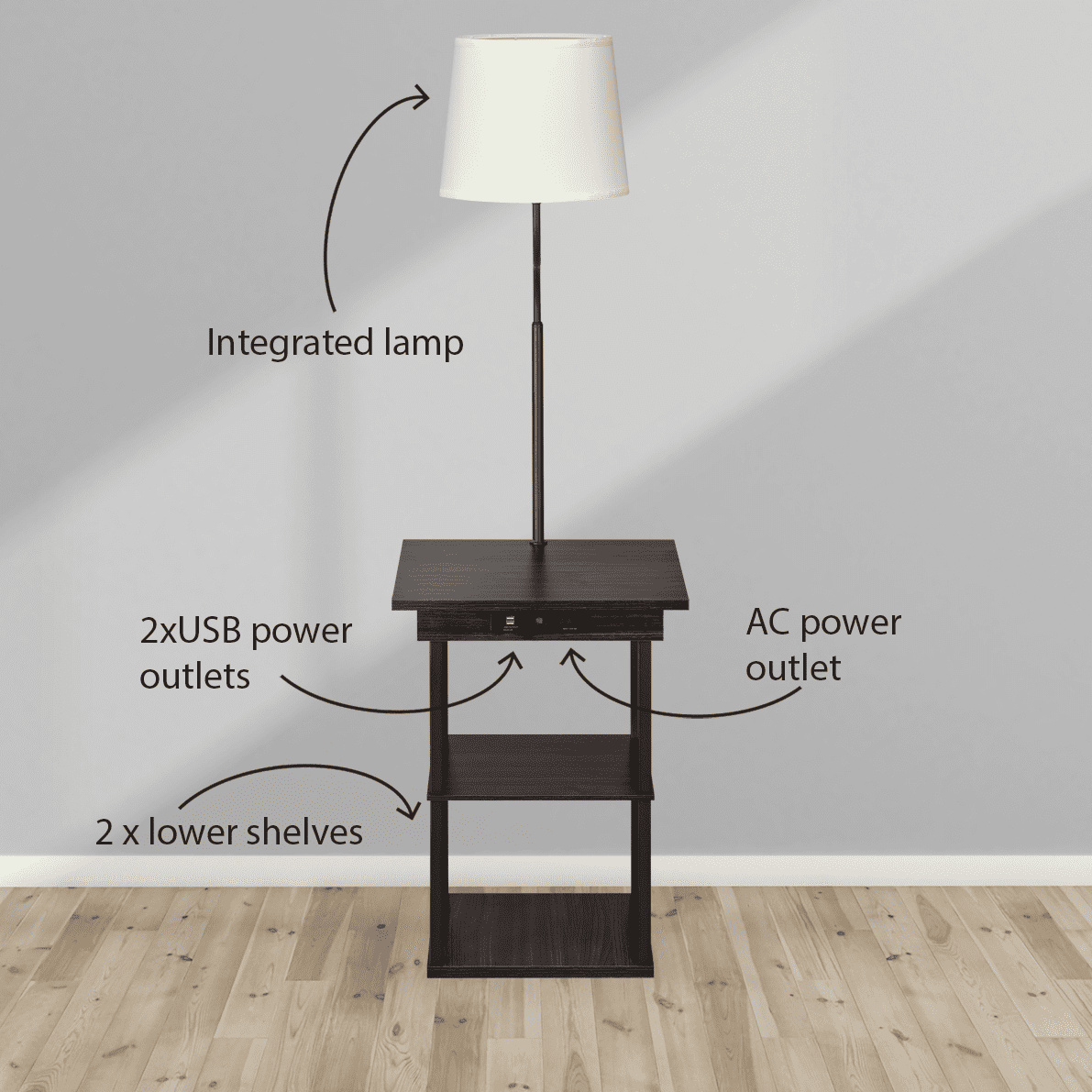 End table with built top in lamp and usb