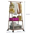 thumbnail image 3 of HioHa Portable Clothes Rack on Wheels with 2-Tier Shelves & Hooks - Stainless Steel Rolling Garment Rack for Clothing, Shoes, Laundry - Home, Office, Dorm Use (Brown), 3 of 9