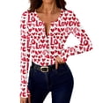 thumbnail image 6 of Tbopshirt Womens Blouses Button Down Stretch Casual Long Sleeve V-Neck Valentine's Day Heart Print Slim Fit Graphic Tops Red,S, 6 of 9
