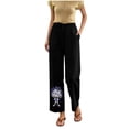 thumbnail image 2 of Cagogo Women's Floral Wide Leg High Waisted Trousers with Pockets Casual Vacation Ankle Pants Loose Elastic Waist Palazzo Summer Beach Travel Trousers, Black M, 2 of 7