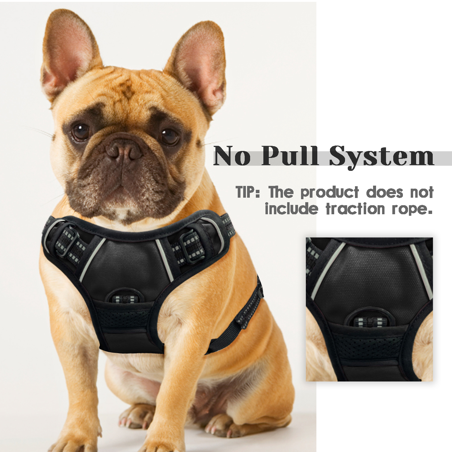 Astarin No-Pull Dog Harness with Handle, Large Black photo 3