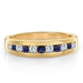 thumbnail image 2 of Gem Stone King 10K Yellow Gold White Lab Grown Diamond and Blue Sapphire Satin Finish Wedding Band Ring for Women | 0.63 Cttw | Available in Size 7, 8, 9, 10, 11, 12, 13, 2 of 3