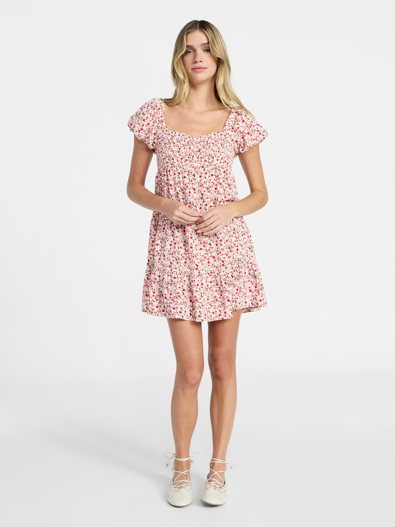 No Boundaries Bubble Sleeve Babydoll Dress, Women’s XXS-XXL