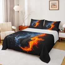 jejeloiu Musical Guitar Bed Sheets,Music Theme King Sheets,Black Orange Sheet Set,Microfiber Bedroom Decor,4pcs