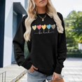 thumbnail image 2 of Daznico Women's Classic Ribbed Crew Neck Pullover Sweatshirt Multi Pattern Heart Graphic Drop Shoulder Long Sleeve Soft Loose Top for Daily,XL, 2 of 3