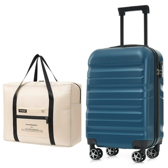 Euroco Luggage Sets 2 Piece,20" Carry-On Luggage with Spinner Wheels and Foldable Duffel Bag,Lightweight Travel Suitcase Set for Men Women,Inky Blue