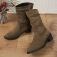 thumbnail image 7 of YLYL Womens Suede Mid Calf Boots Slip on Lace up Wide Width Anti-slip Chunky Heel High Boots, 7 of 7