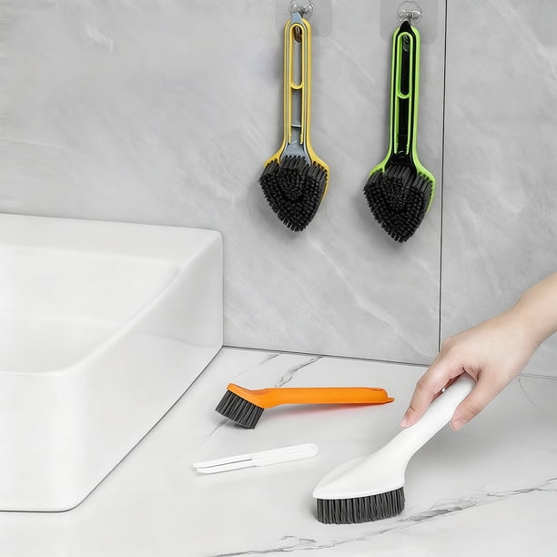 Juego de cepillos para limpieza de lechada 3 en 1 para azulejos de baño y cocina: fregador de plástico blanco, verde y amarillo con mango ergonómico