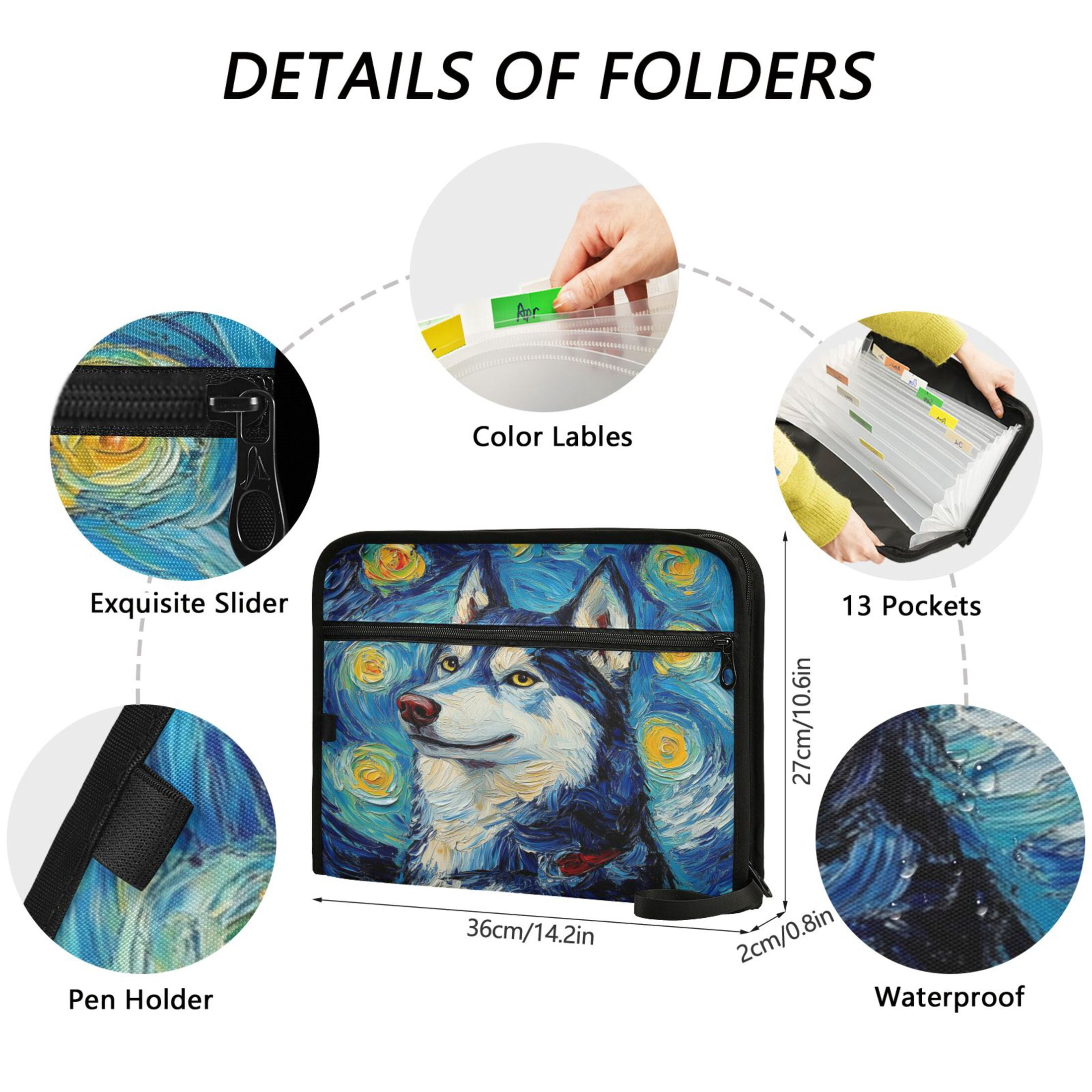 WOBOGO Oil Painting Styles Husky Expanding File Folder Letter Size Accordion Filing Organizer 13 Pocket Separate Organ Pocket