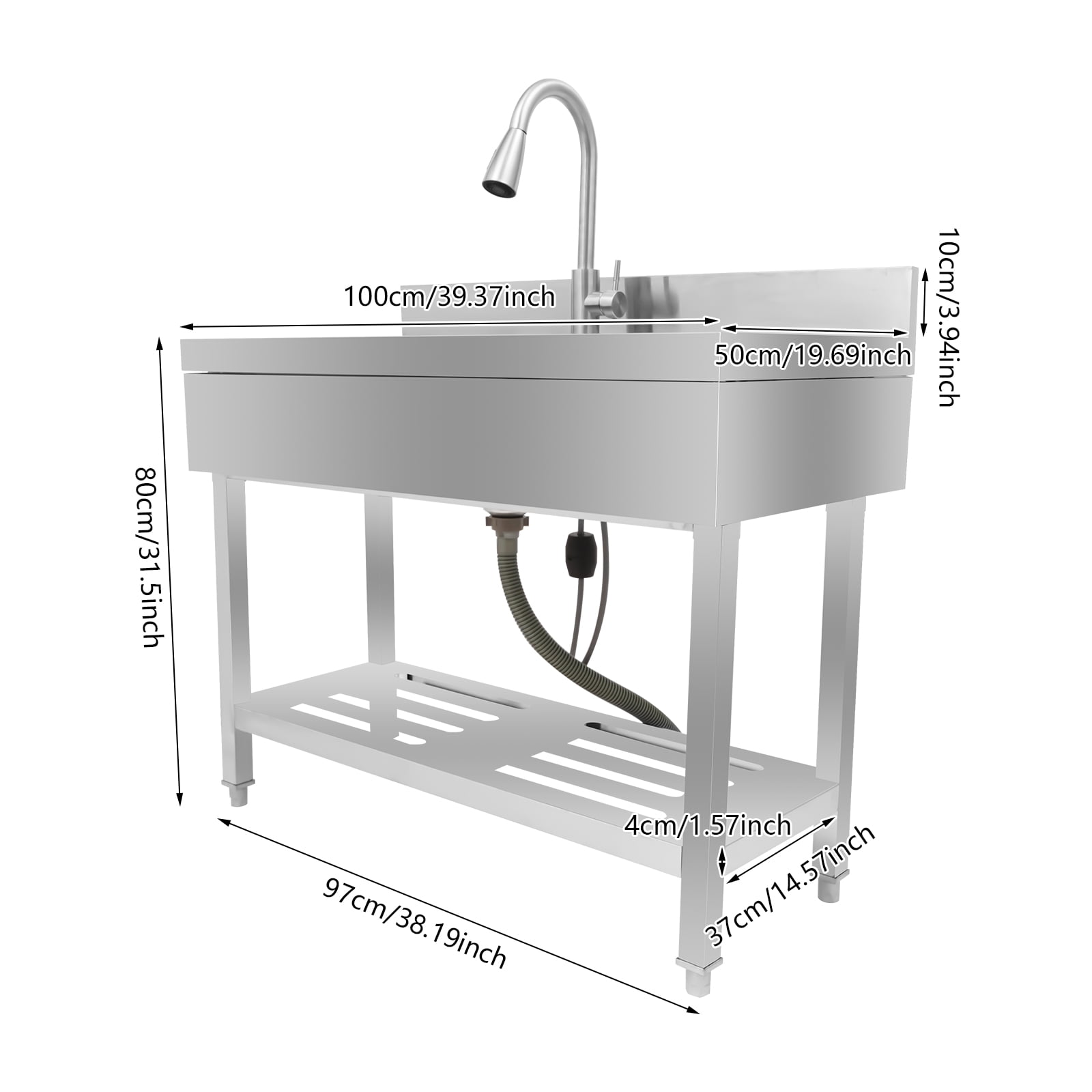 Stainless Steel Utility Sink,Multi-functional ​​Kitchen Sink with Cold and Hot Water Pipe and Faucet, Durable Composite Material,for Laundry Room Kitchen