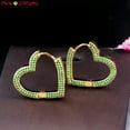 thumbnail image 2 of Charming Yellow Gold Plated Green Cubic Zirconia Heart Hoop Earrings Ear Jewelry, 2 of 9