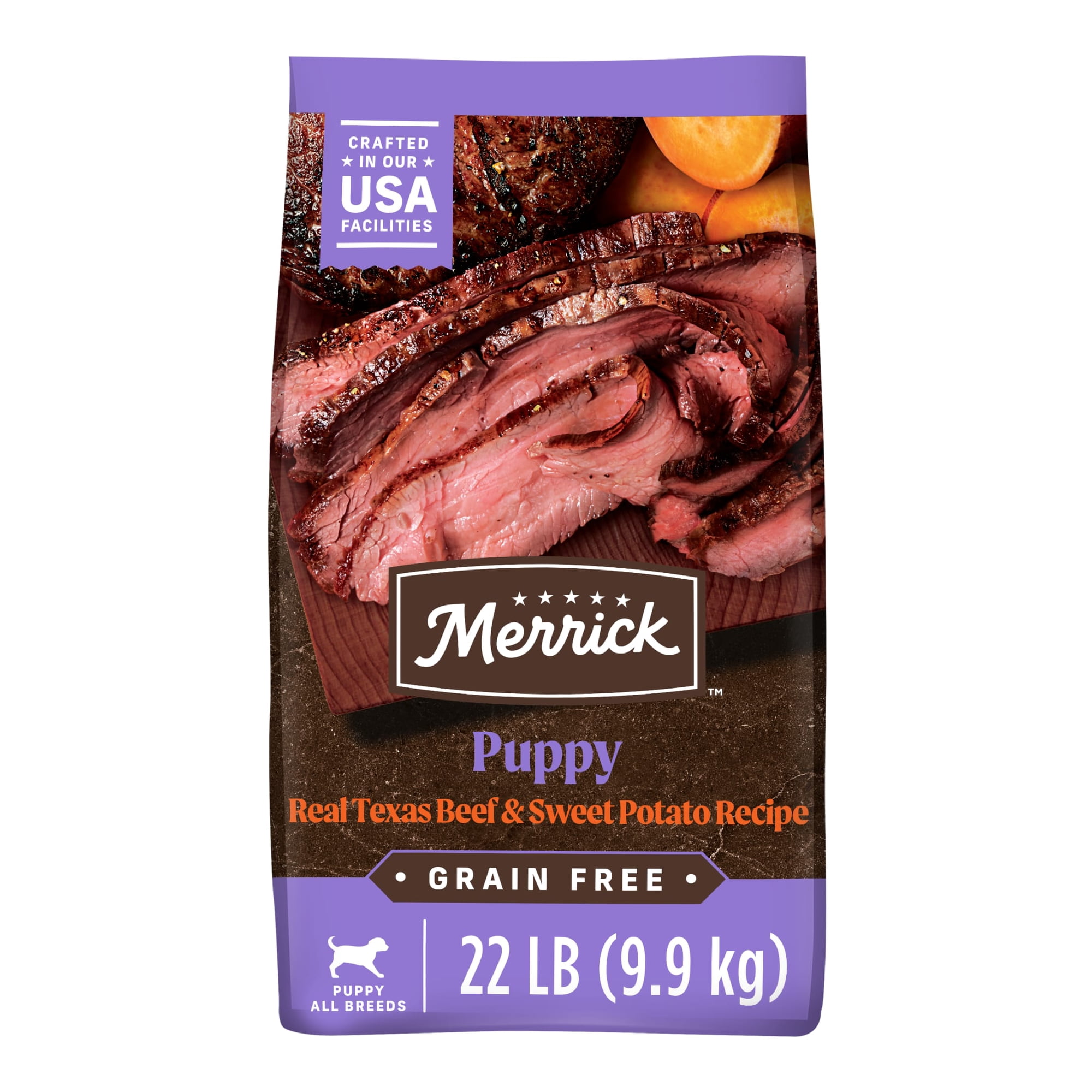 Merrick Puppy Grain-Free Dry Dog Food, High Protein Real Texas Beef & Sweet Potato, 22 lb Bag