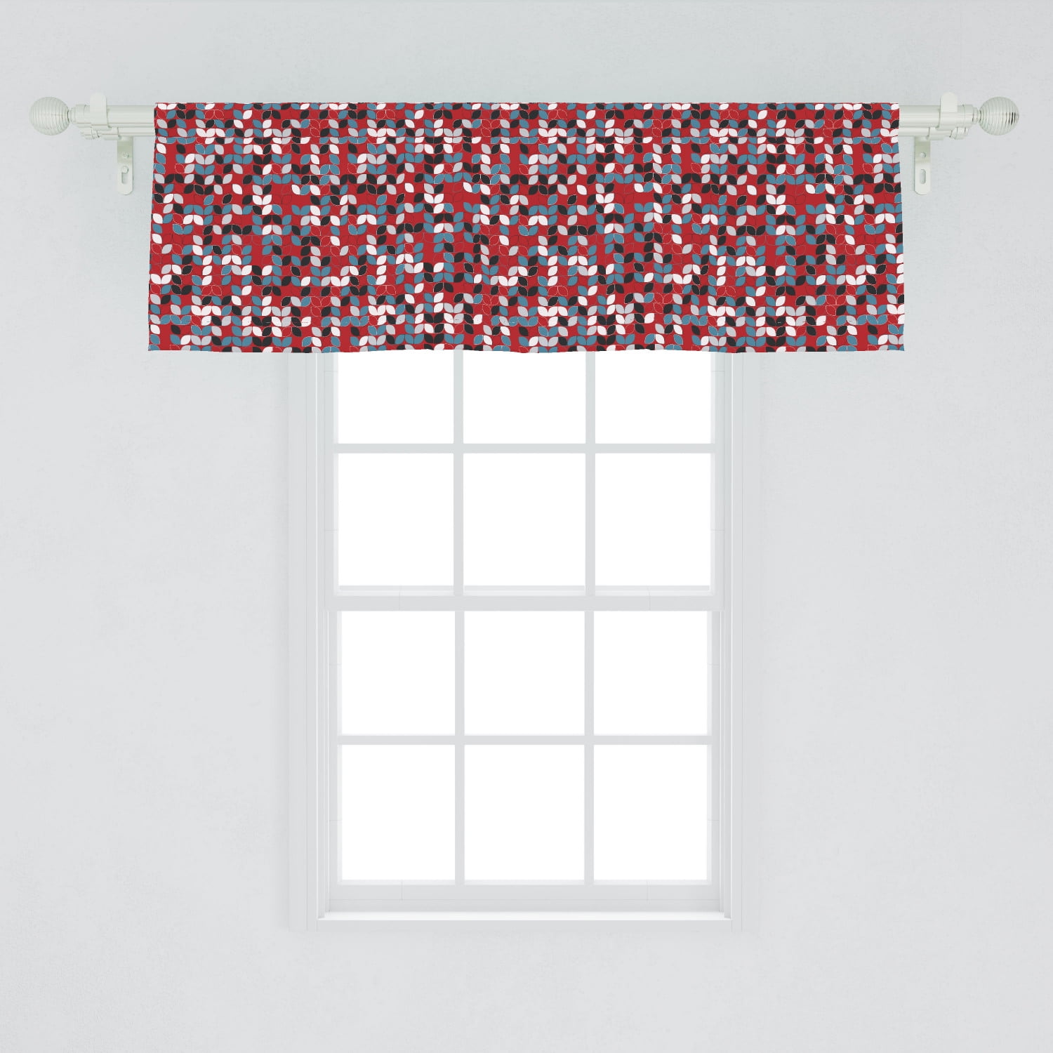Abstract Window Valance, Geometric Pattern of Leaflike Shapes Mosaic Grid, Curtain Valance for