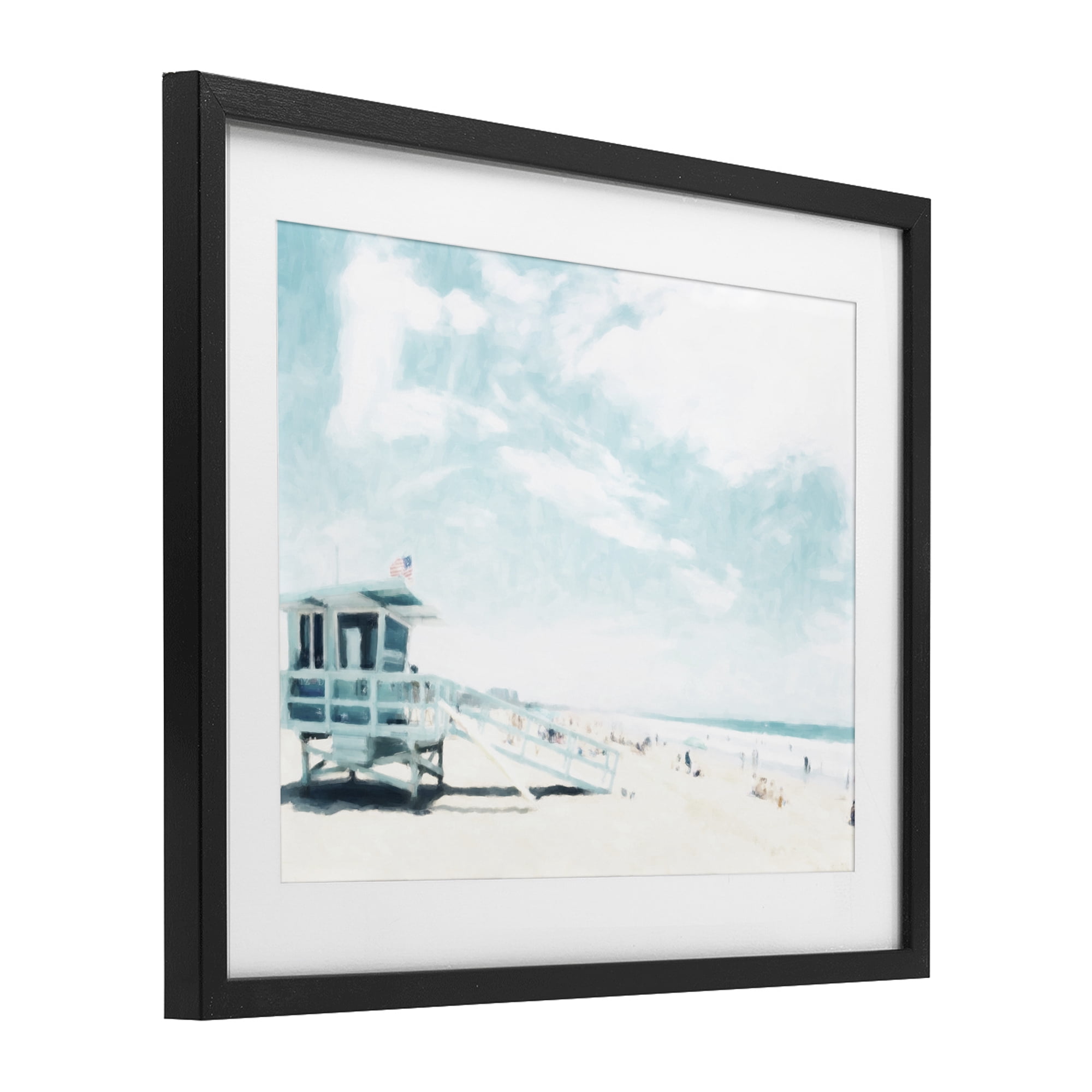 Stupell Industries Blue Beach Station Black Framed Print Under Glass, design by Kim Curinga