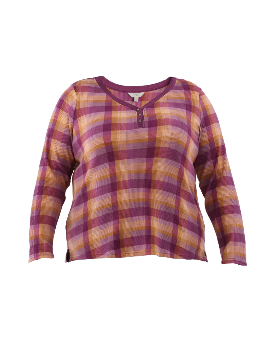 Terra & Sky Women's Plus Thermal Henley Top, Available in 1 and 2-Pack, Sizes 0X-5X