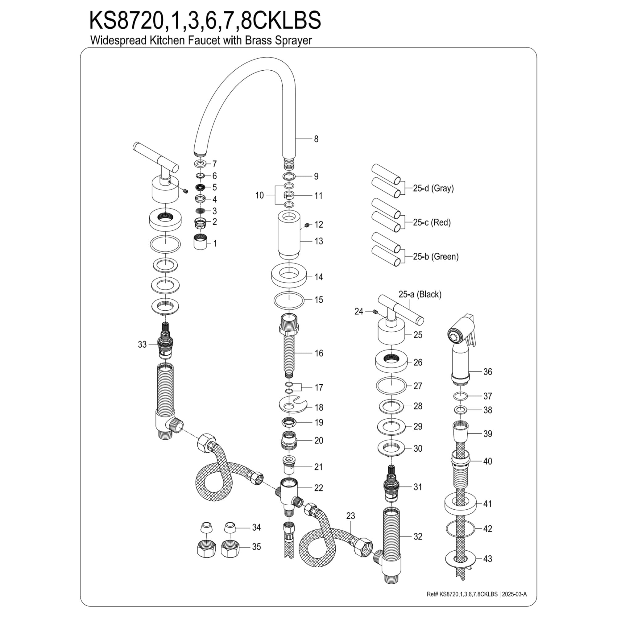Kingston Brass KS8728CKLBS Kaiser Double-Handle 4-Hole Widespread Kitchen Faucet with Brass Sprayer in Brushed Nickel