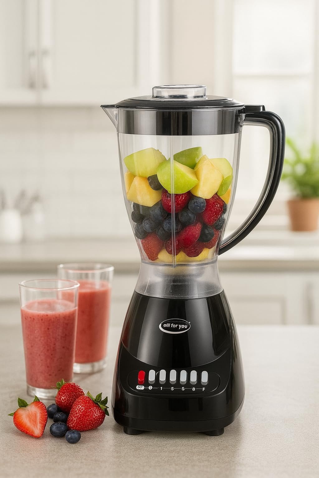 J&V TEXTILES 10 Speed Countertop Blender, Juicer & Smoothie Maker, Slim Flip & Store Design, Dishwasher Safe 51oz Capacity Pitcher & Lid, Stainless Steel Blade, 400 Watt