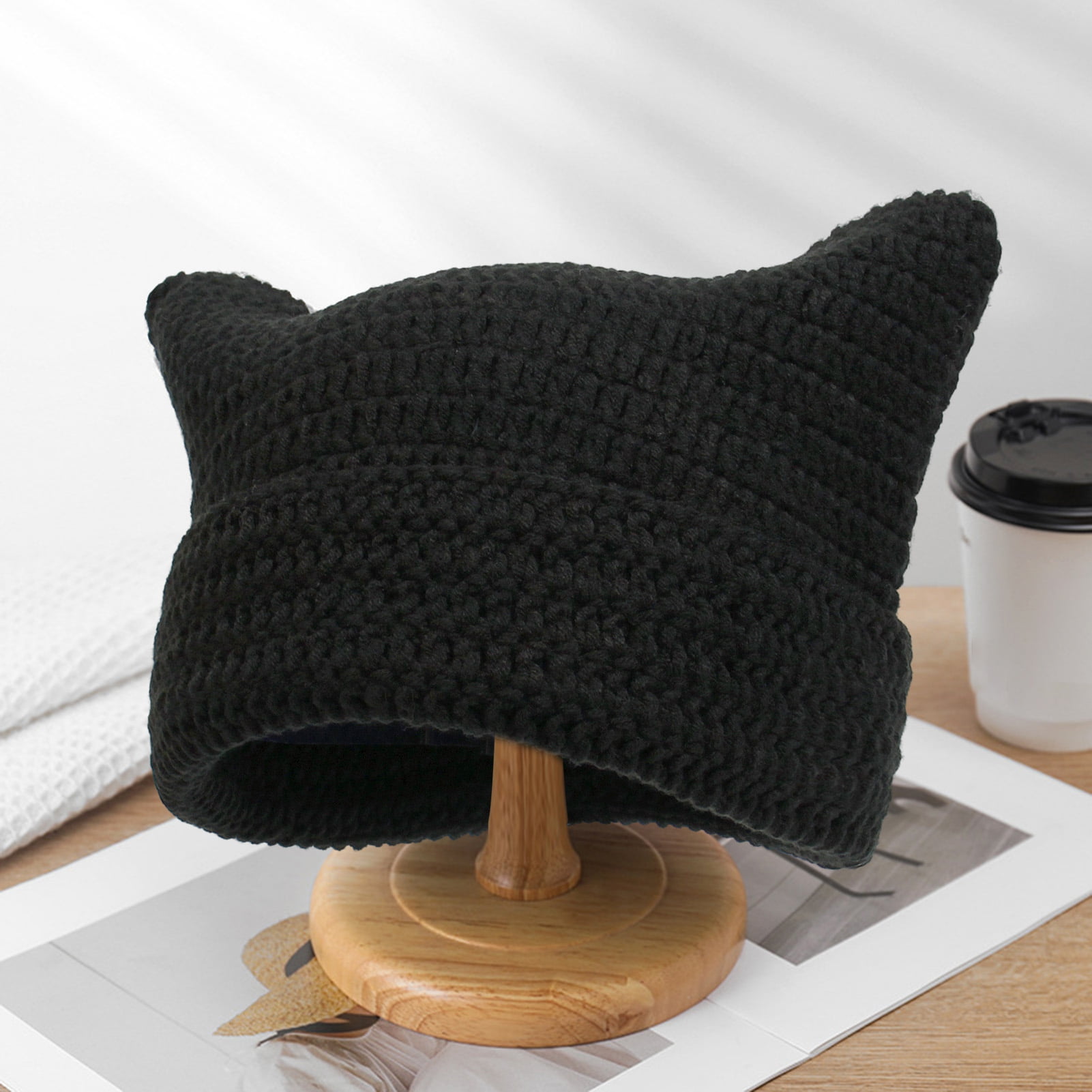 UDIYO Crochet Hats for Women Handmade Knit Cat Ear Beanie Hat UDIYO Crochet Hats for Women Handmade Knit Cat Ear Beanie Hat