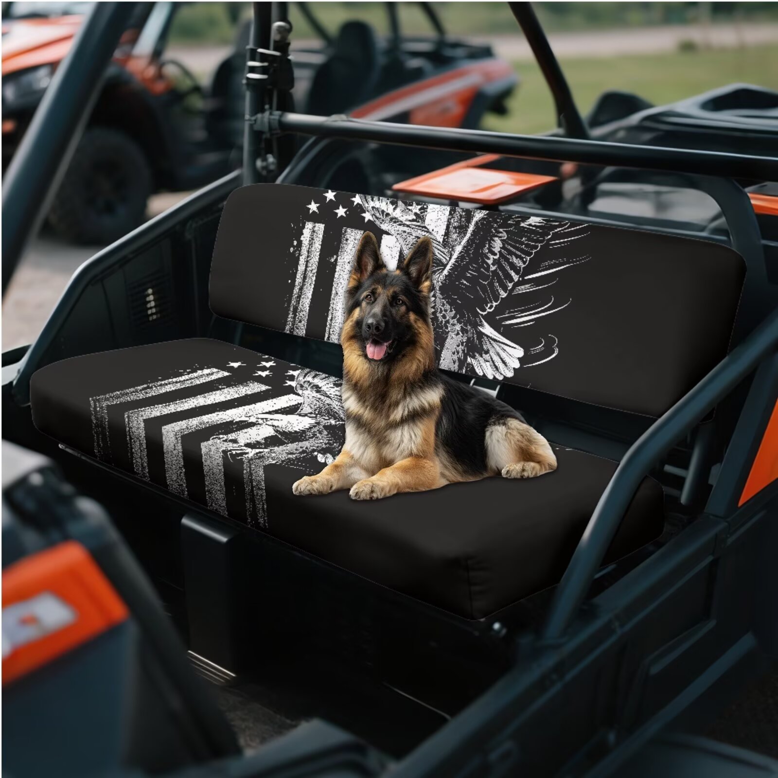 Uorisanigo UTV Seat Cover Dustproof Mule Front Bench Seat Cover Cushion Compatible with Kawasaki Mule 4010 4x4 FE 2025 2023 2022 2021 UTV Decoration, Black and White Eagle USA Flag