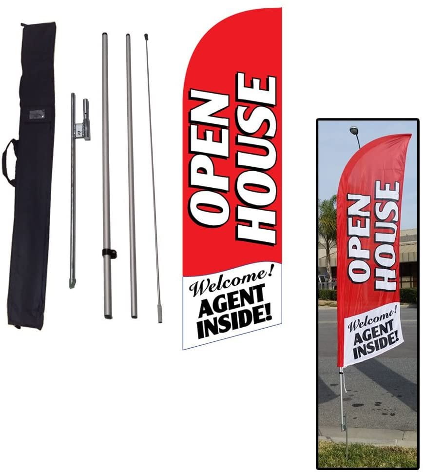 30x78 Swooper Bow Flag & Pole Kit OPEN HOUSE Welcome Agent Inside Yellow Red Blue 30x78 Swooper Bow Flag & Pole Kit OPEN HOUSE Welcome Agent Inside Yellow Red Blue