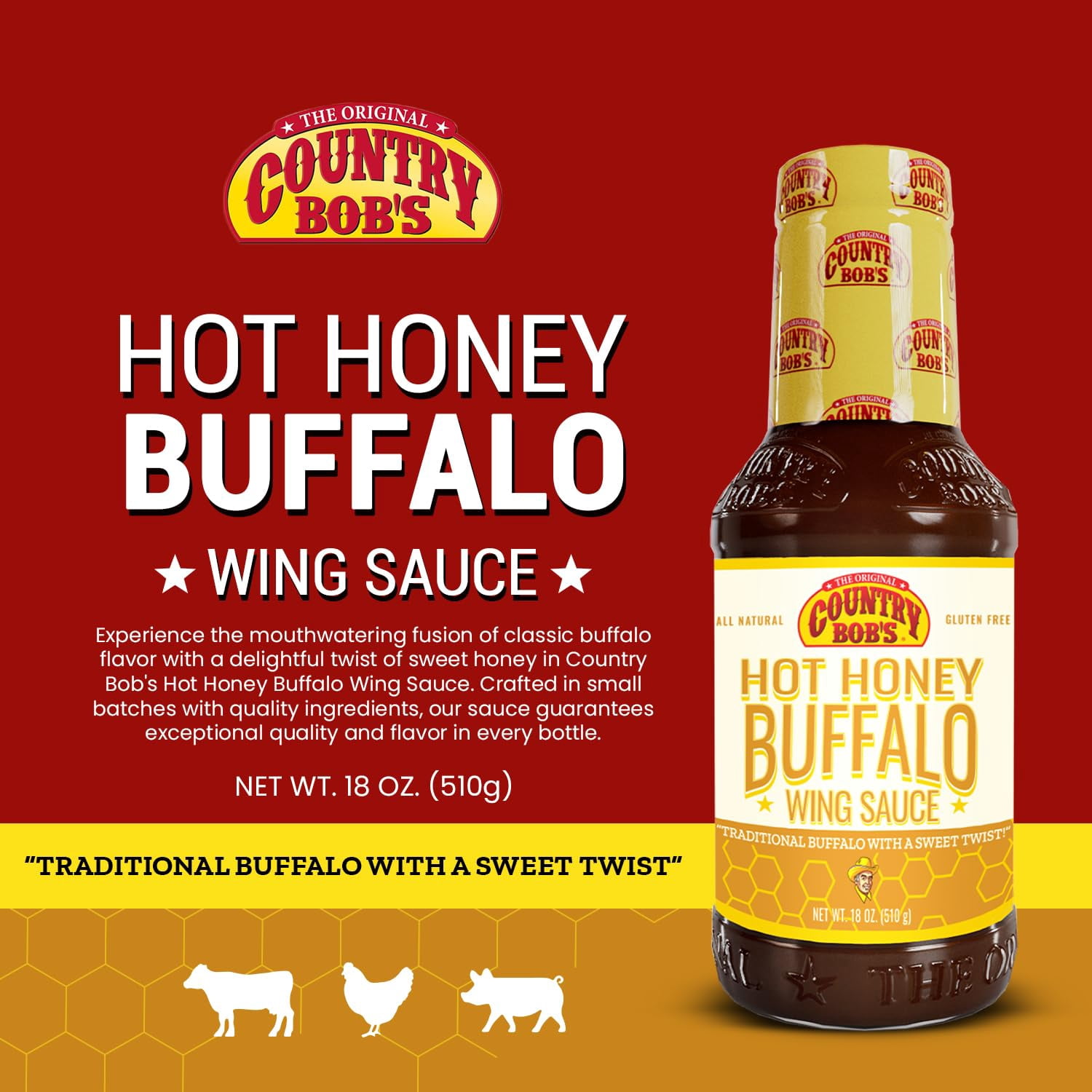 (Pack Of 6) Country Bobs Sauce Hot Honey Buffalo Wing 18 Oz
