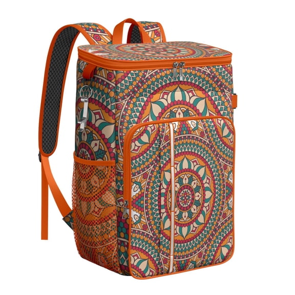 Sacred Symbolic Mandala Insulated Cooler Bag - 20L Soft Cooler Backpack with Multiple Pockets for Organization & Convenience