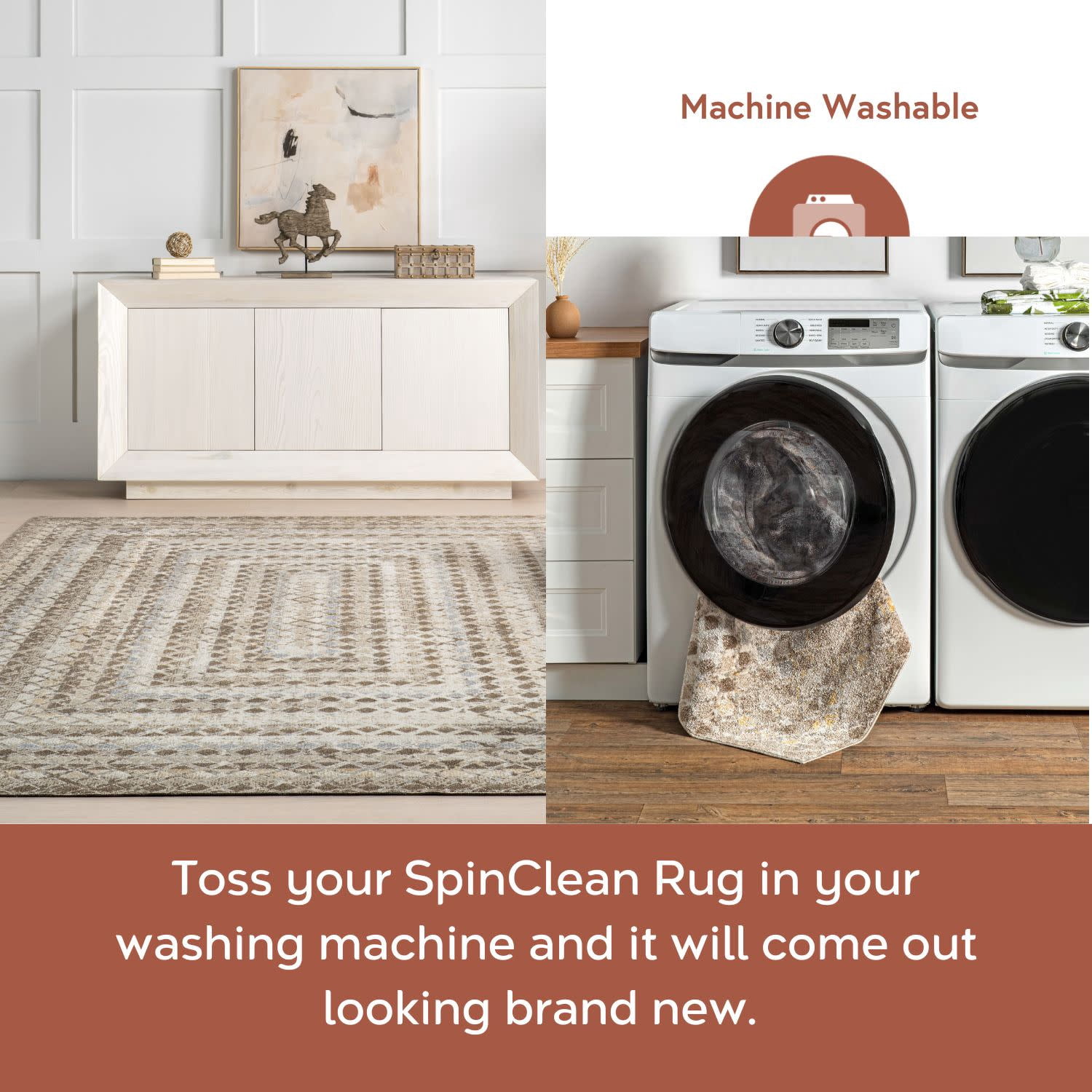Nuloom Carley SpinClean Machine Washable Geometric Area Rug, 8' 10" x 12', Carley Beige
