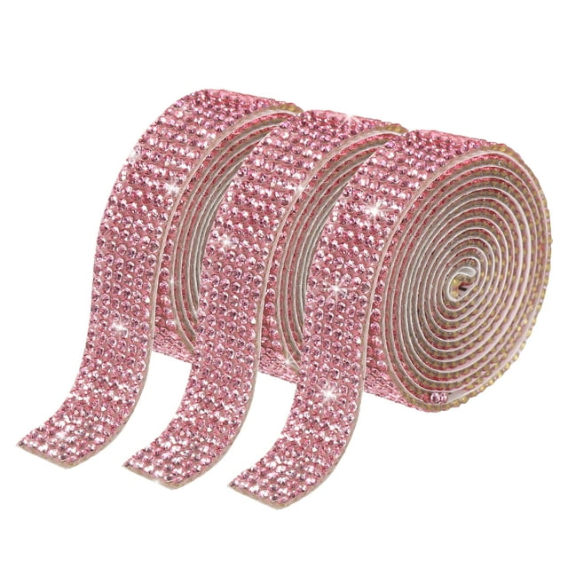 Unique Bargains 3Roll 1 Yard 8mm Self Adhesive Crystal Rhinestone Ribbon for Crafts Project, Light Pink