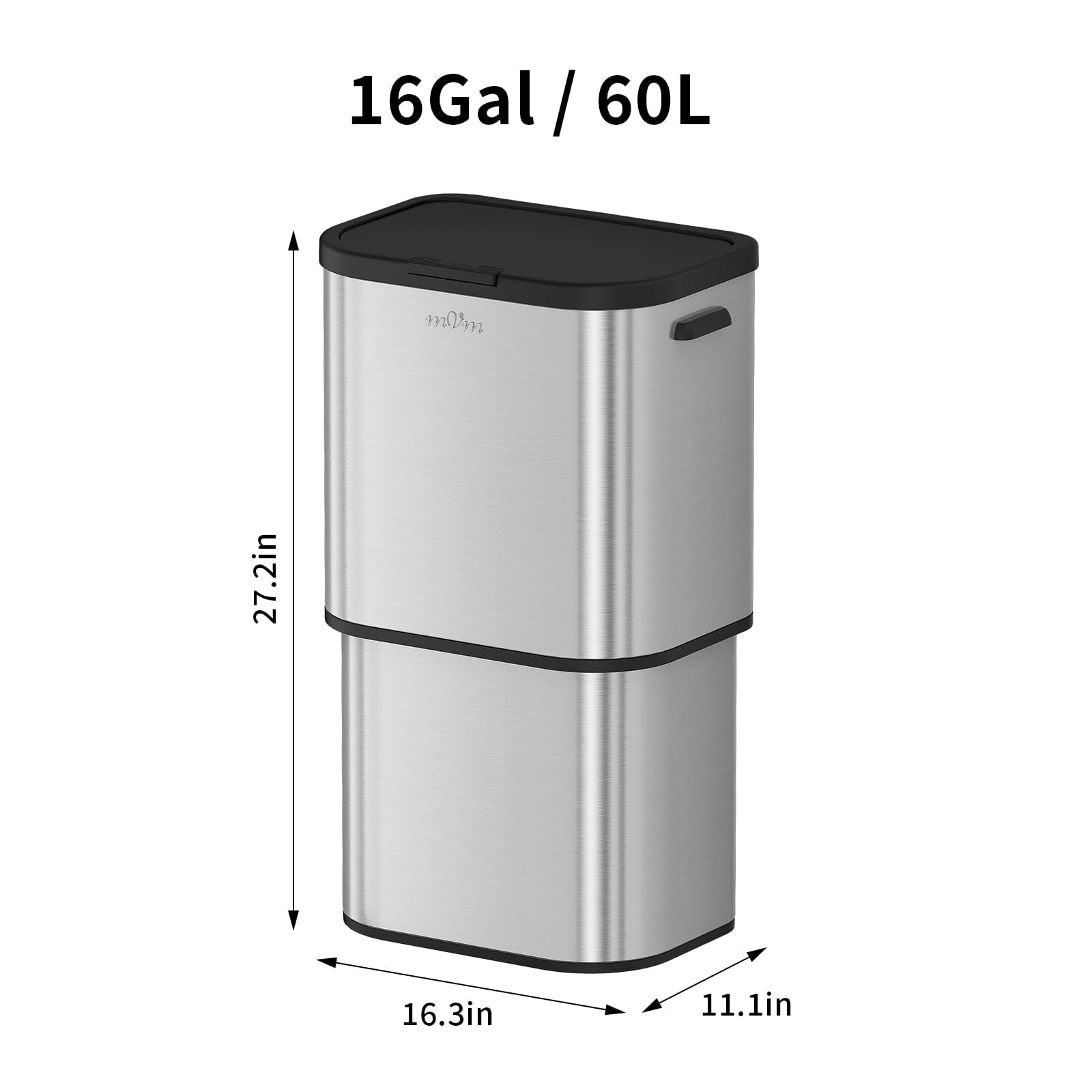 mVm 16 Gal Kitchen Trash Can, Touch Top Large Garbage Can (Silver)