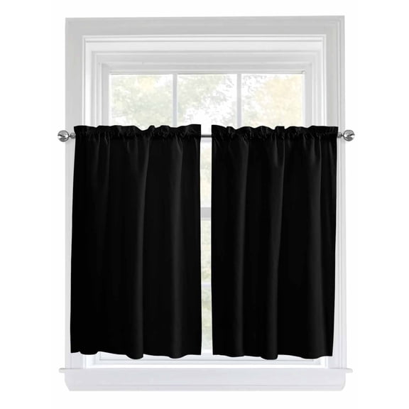 Tier Curtains 45 Inches Long, Pure Black Window Treatment Curtain Drapes, Simple Solid Color Small Curtain Drapes for Bathroom Laundry Room, 27.5"x45", 2 Panels