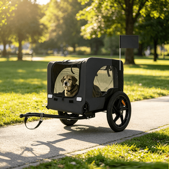 Weetoo Pet Bike Trailer, Outdoor Foldable Dog Puppy Carrier Wagon with 16" All-Terrain Wheels, Dark Gray